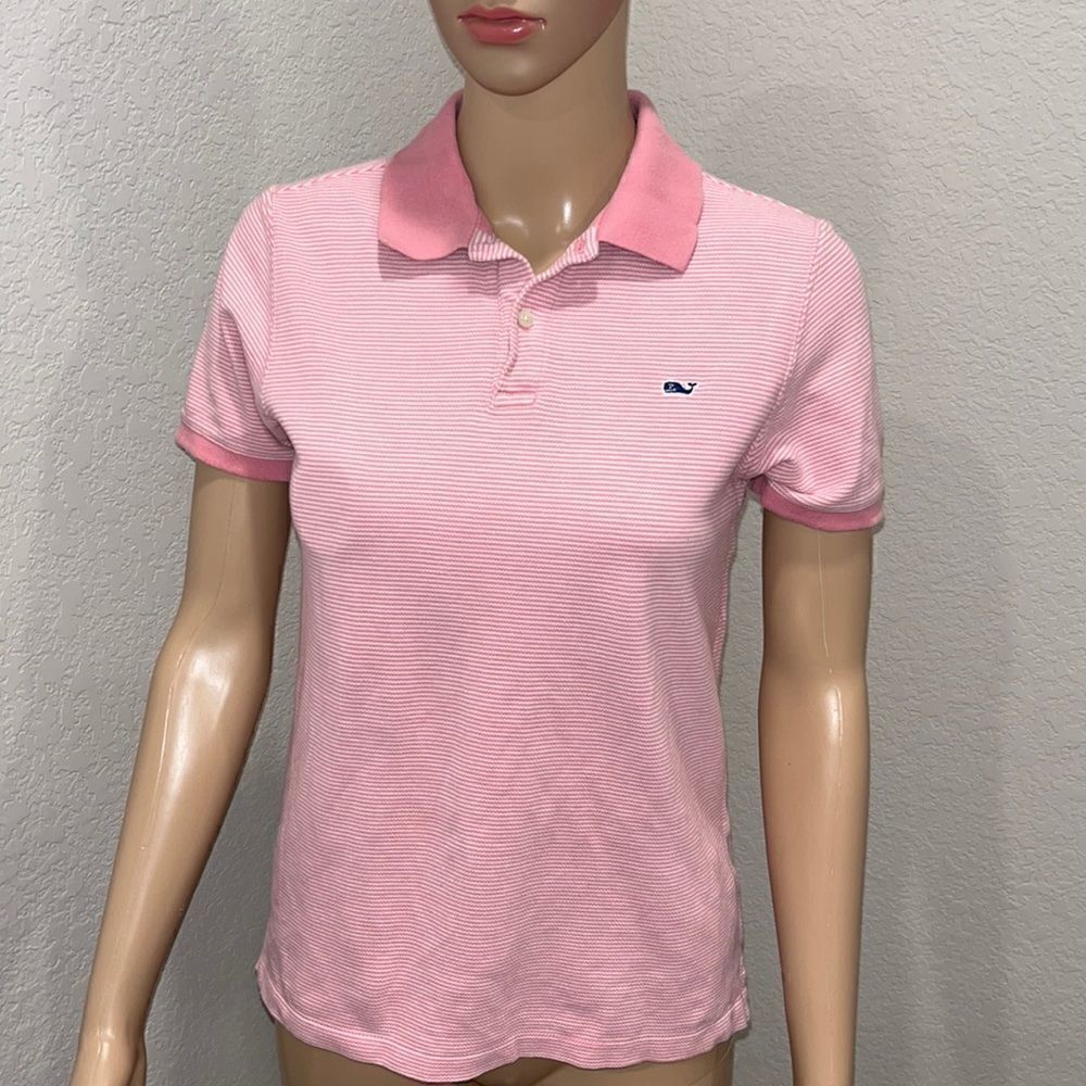 Vineyard Vines pink striped button down polo shirt